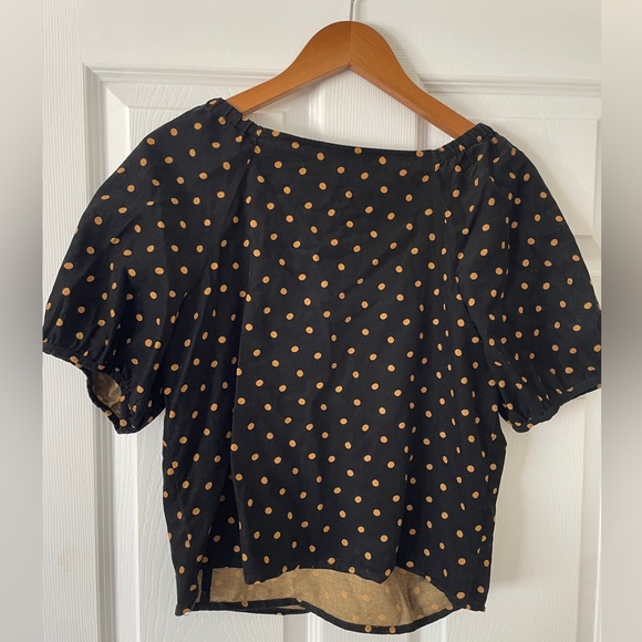 Madewell Corduroy Puff Sleeve Wrap Top Oval Dot Size XS - Picture 2 of 3